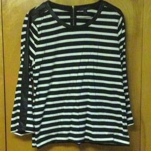 J Crew black /white striped shirt, medium